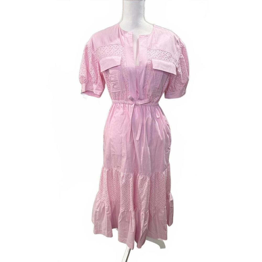 Derek Lam Pink Eyelet Midi Dress, Size 00 (fits a small)